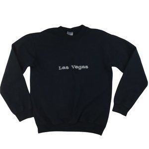 Vintage Las Vegas mens sweatshirt S crew neck black embroidered spell out Gildan